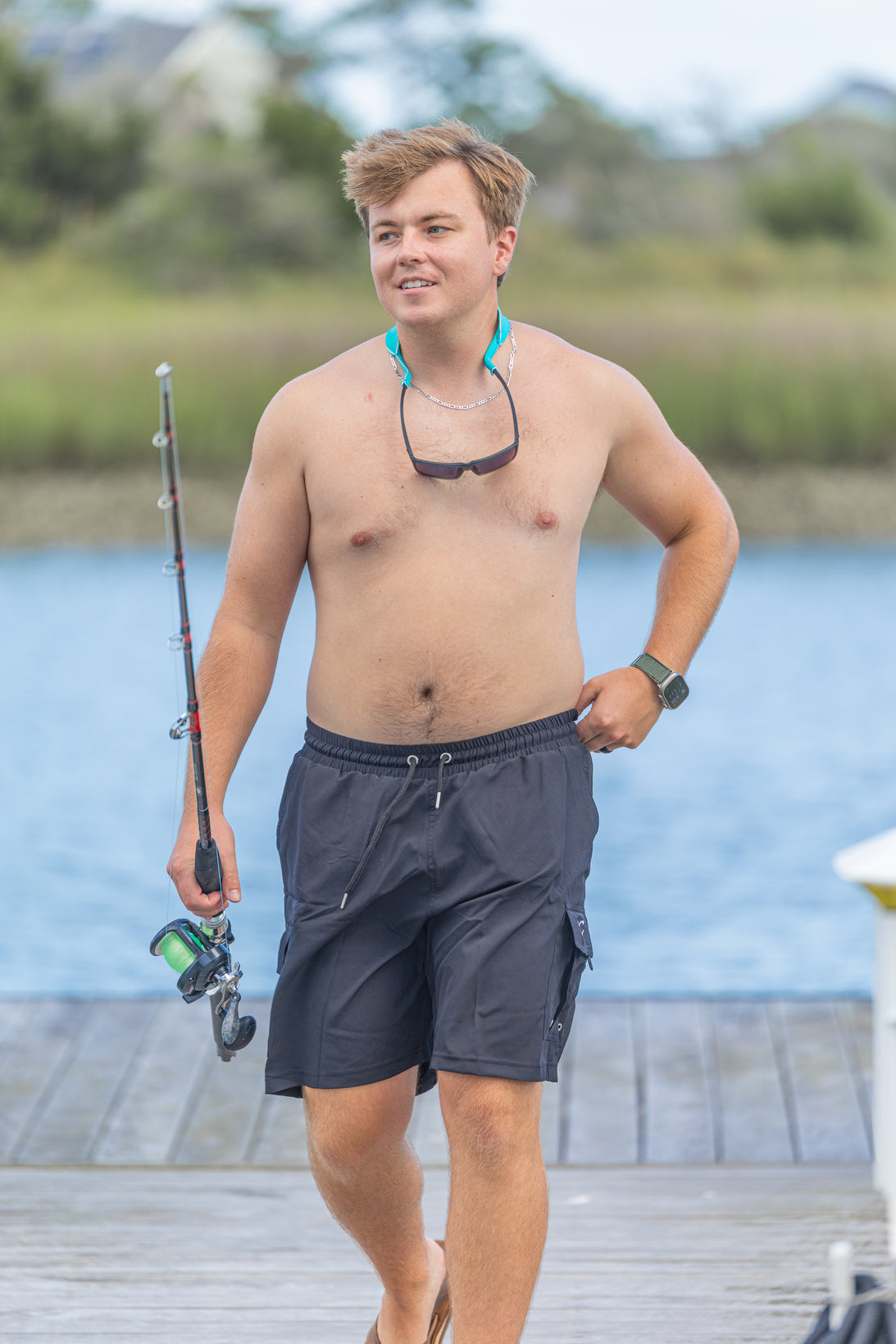 Black Padded Men's Fishing Shorts